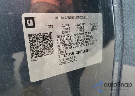 2019 Chevrolet Malibu Lt из США, поврежденный, VIN 1G1ZD5STXKF113687